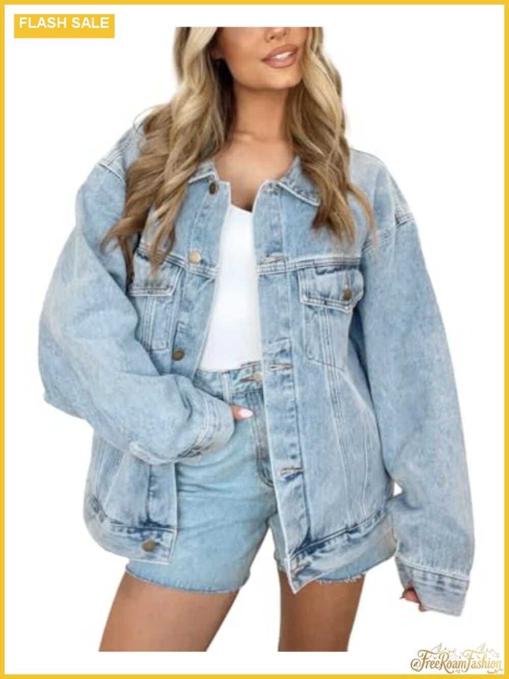 Oversized Long Denim Trucker Jacket Women Button Down Shacket Fall Cotton